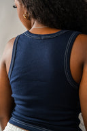 WAYO COTTON Tank embroidery - BLUE NAVY